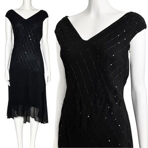 Vintage Y2K Black Sequin Asymmetrical Midi Dress Whimisgoth Fairycore M/L Party